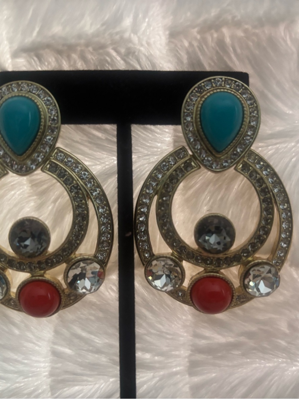 Elegant Teardrop Hoop Earrings with Turquoise and Coral Accents
